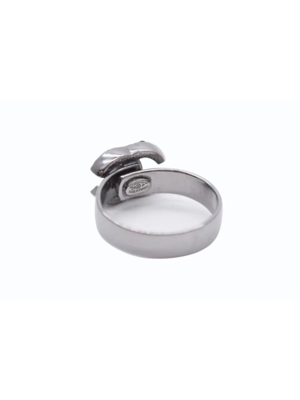 Chanel CC Logo Ring Rhinestone Metal Silver Black
